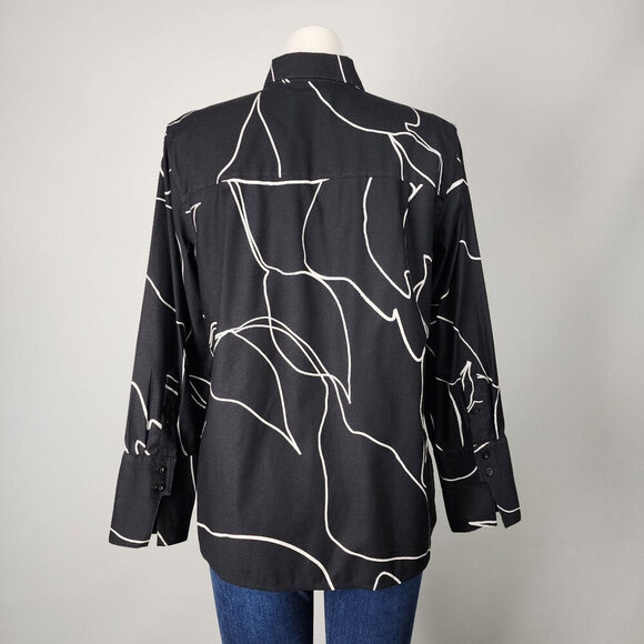 Chico's Black Button Up Tunic Top Size 12 - Picture 5 of 7